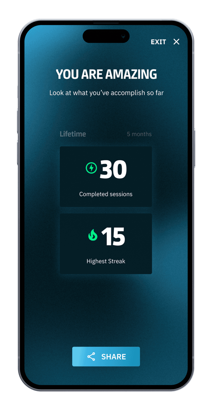 CoachRx workout completion and streak screen