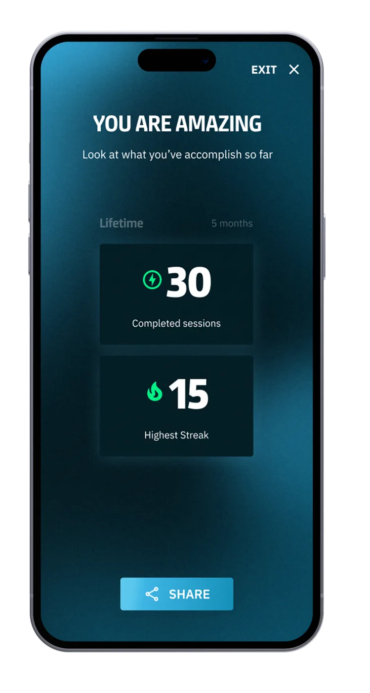 CoachRx workout completion and streak screen