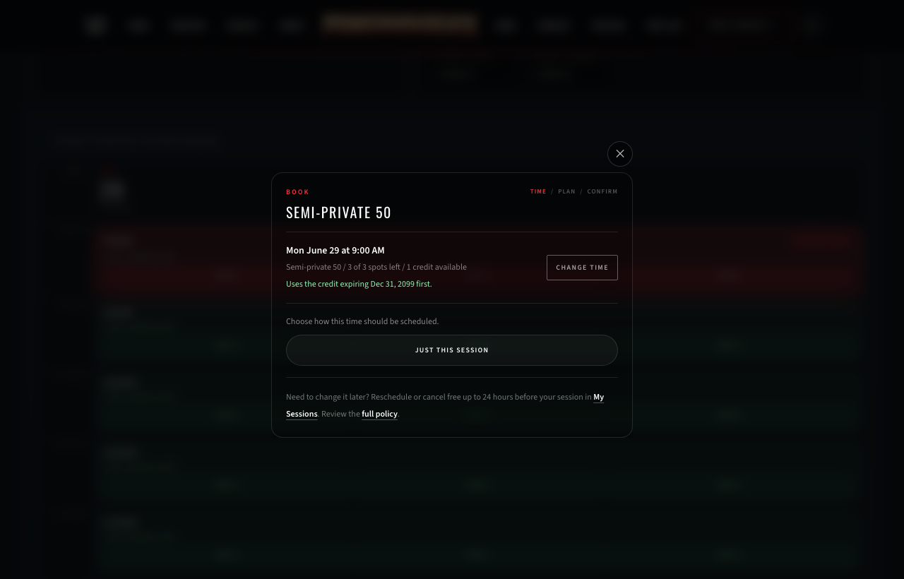 Confirming the chosen session time