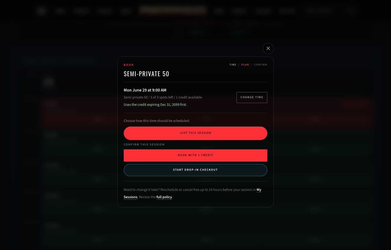 Booking the session with a credit