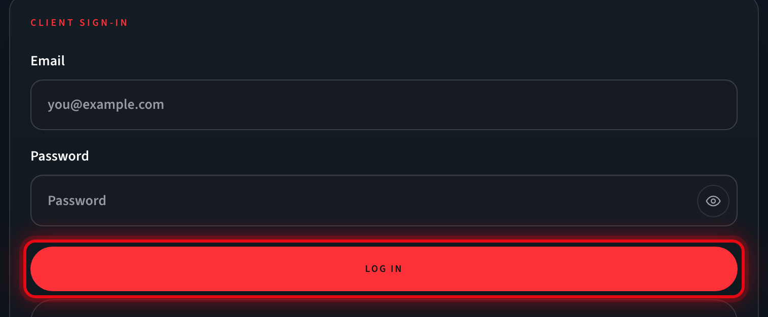 Client sign-in form with the Log in button highlighted